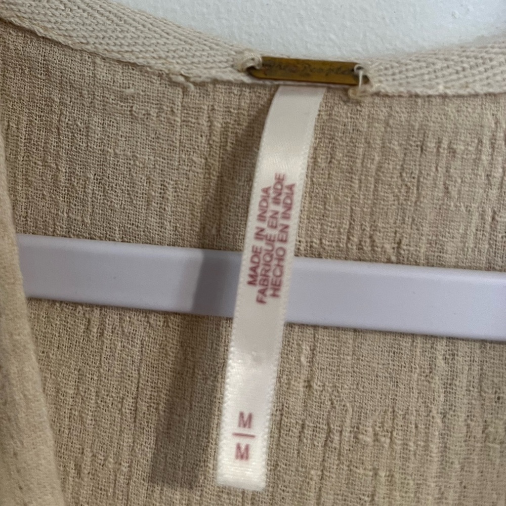 Free People Tan Cotton Linen Blend Sleeveless Hooded Tiered Maxi Dress Sz. M - Picture 4 of 10